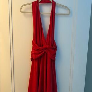Zara Red Draped Halter Backless
Dress